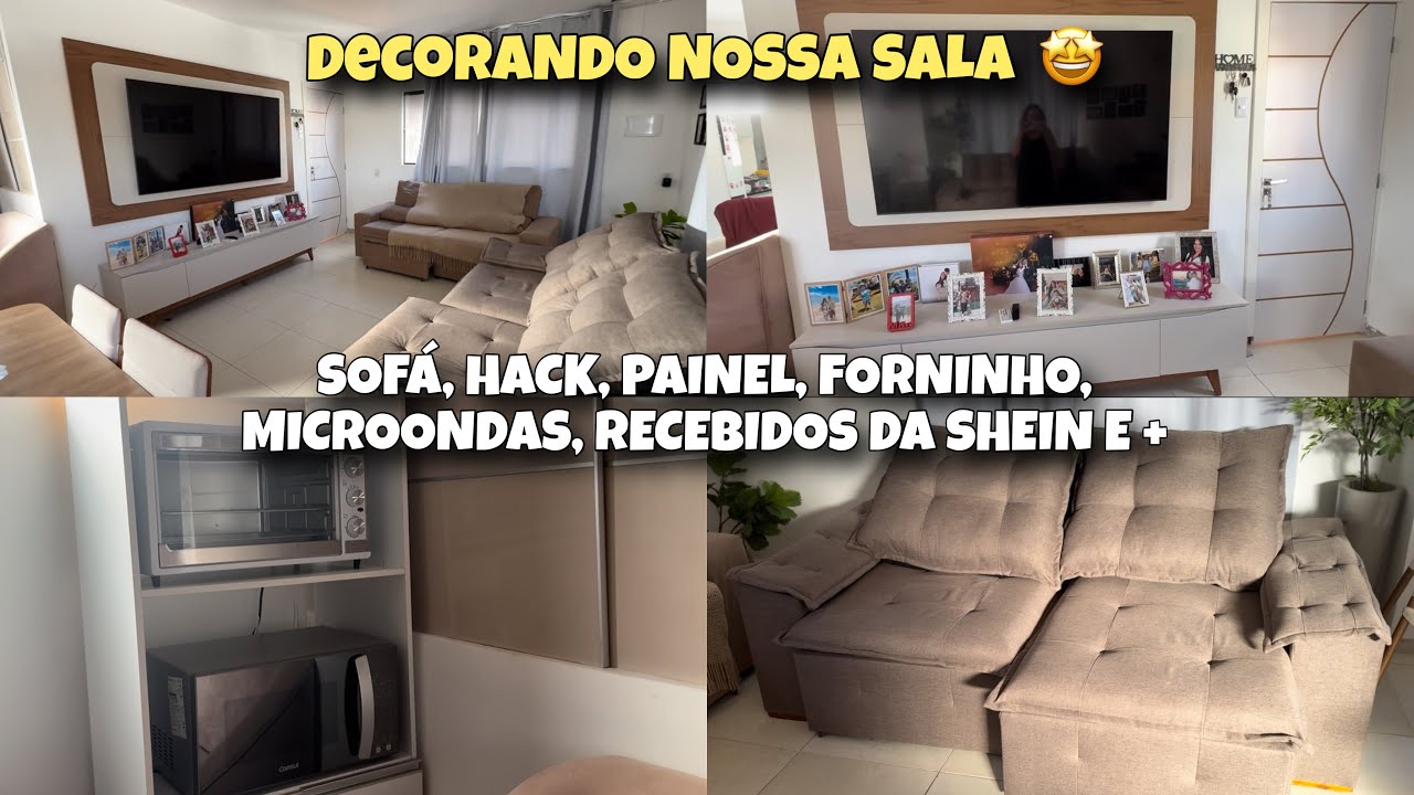 DECORANDO NOSSA SALA 🤩 FICOU OUTRA ! HACK, PAINEL, SOFÁ, FORNO, MICROONDAS, RECEBIDOS DA SHEIN E + 💞