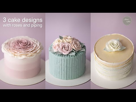      3, 3 cake designs with roses and piping