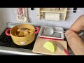 Rement mini kitchen  toy miniatures  mini toy food cooking  deep fried smiley potatoes asmr