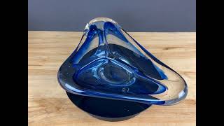 Mavi Renk Tasarımlı El Yapımı Murano Kül Tablası - Sommerso Tekniği - 21X27X5 Cm