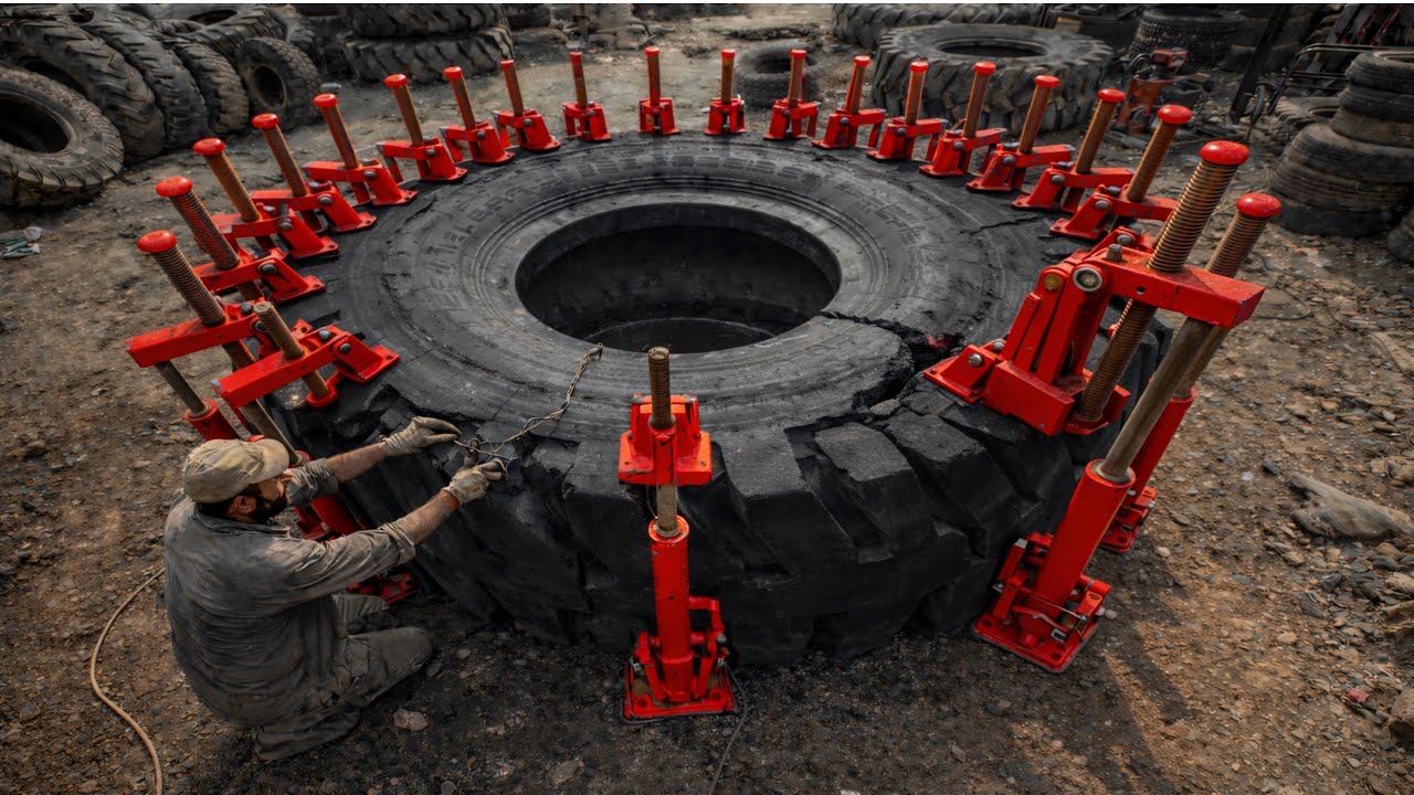 Hard working Craftsman Repairing Heavy Machinery Giants Tyre in Vulcanise work shop ||Amazing skills