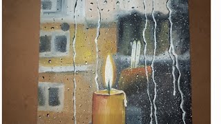 how to paint a candle step by step for beginners | Rainy day painting