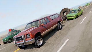 BeamNG Drive - Cars vs RoadRage #37 (Big Tire On A Chain)