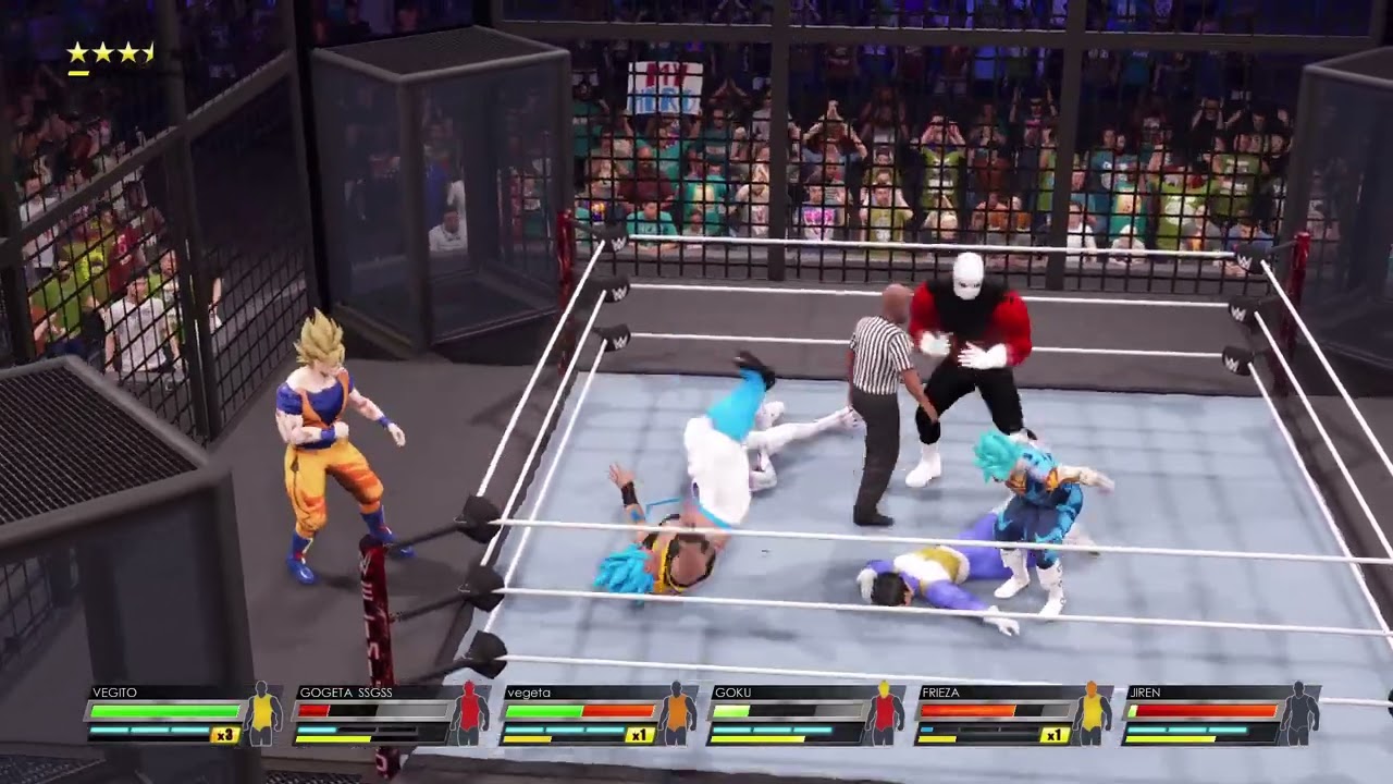 WWE 2K22 Elimination chamber con personajes de dragon ball