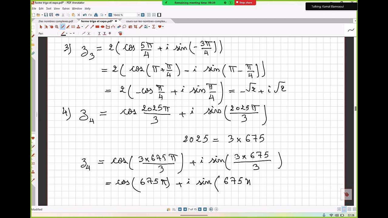 Les nombres complexes [Exercice 4 ][ série 2 ] [passage du forme trigonométrique vers algébrique]