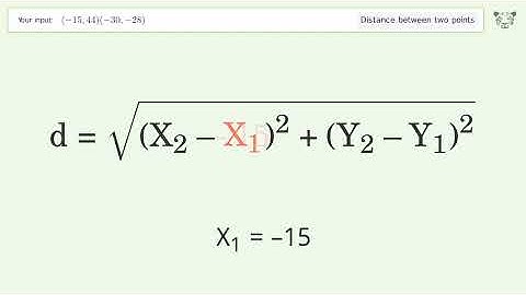 Find the distance between two points p1 (-15,44) and p2 (-30,-28): Step-by-Step Video Solution