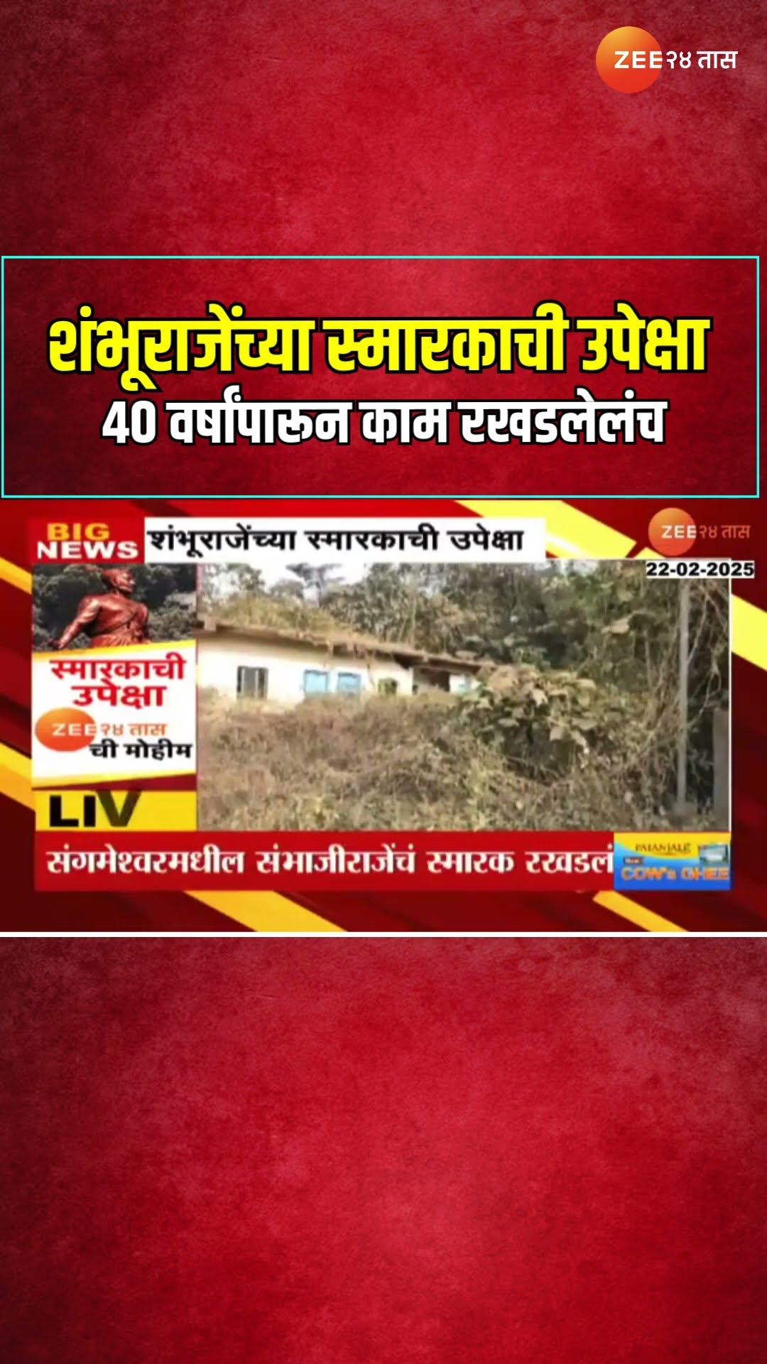 Chhatrapati Sambhaji Maharaj यांच्या स्मारकाची उपेक्षा ; 40 वर्षांपारून काम रखडलेलंच