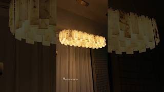 Layered Alabaster Linear Dining Chandelier | Modern Luxury Warm Glow