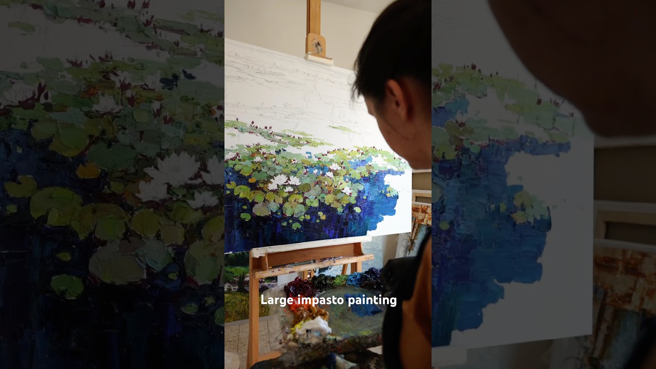 Large impasto oil water lilies 