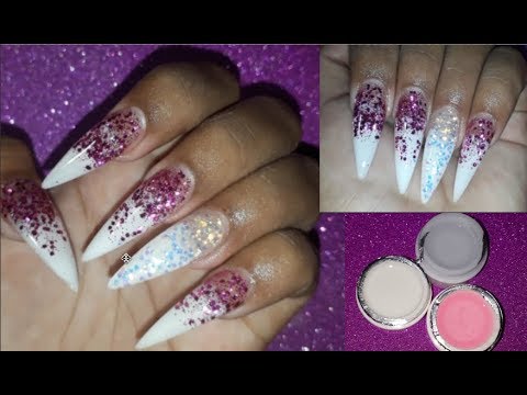 Howto :Extreme Long STILETTO GlitterOmbre Nails with GEL!![First time using GEL]*NON-PRO* - YouTube Jamie- Kay