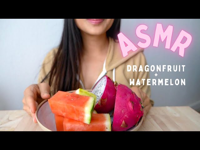 ASMR FRUIT EATING (DRAGONFRUIT, WATERMELON) WITH STREET/AIRPLANE SOUNDS| PLANT-BASED🍴- RAINEE ASMR
