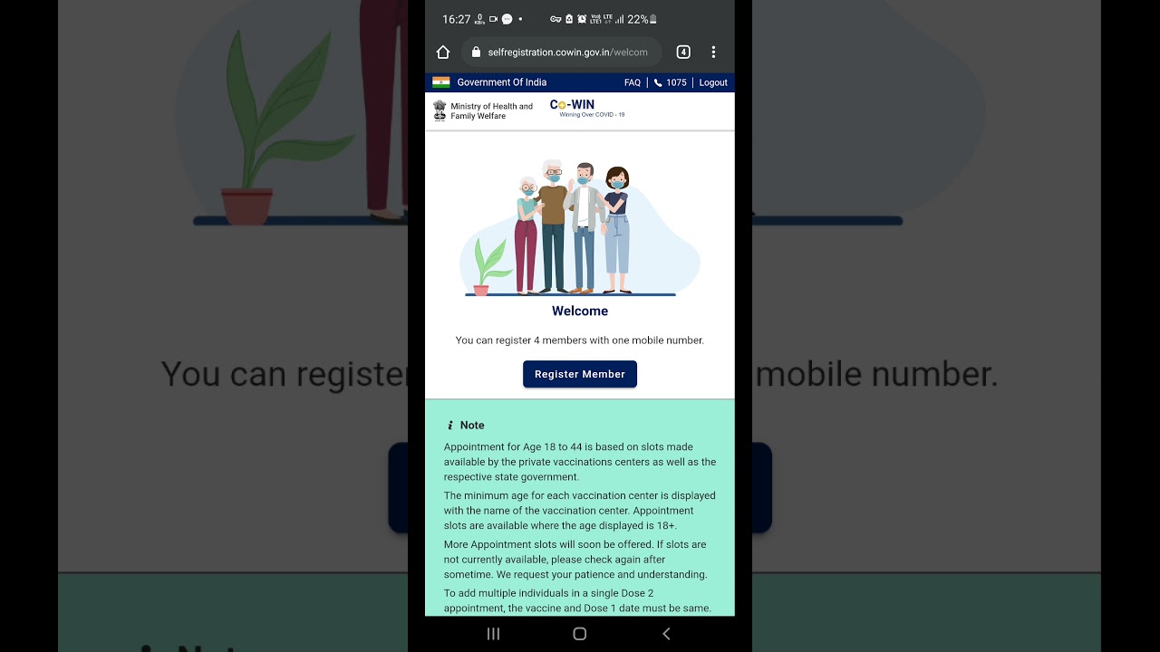 Problems with self registration for CO-WIN APP and website.