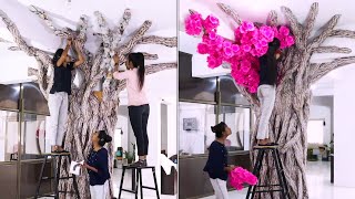 Simple Pillar Convert into BEAUTIFUL PINK TREE 💖 - Paper Craft Ideas || 🥰Innovative Creation 🥰