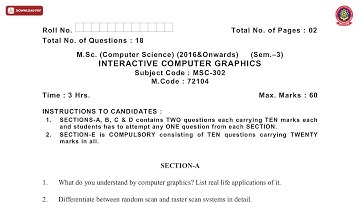 MSC 3RD SEM CS INTERACTIVE COMPUTER GRAPHICS JAN 2021 | PTU
