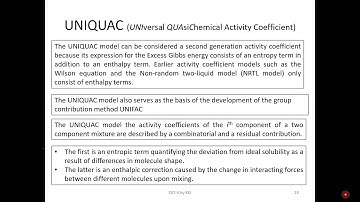 Activity Coefficient Models - NRTL UNIQUAC UNIFAC