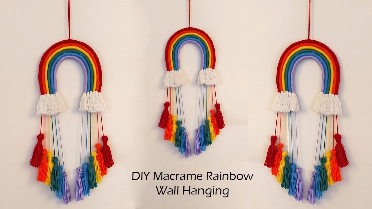 DIY How to make Easy Macrame Rainbow wall hanging l l Wall hanging