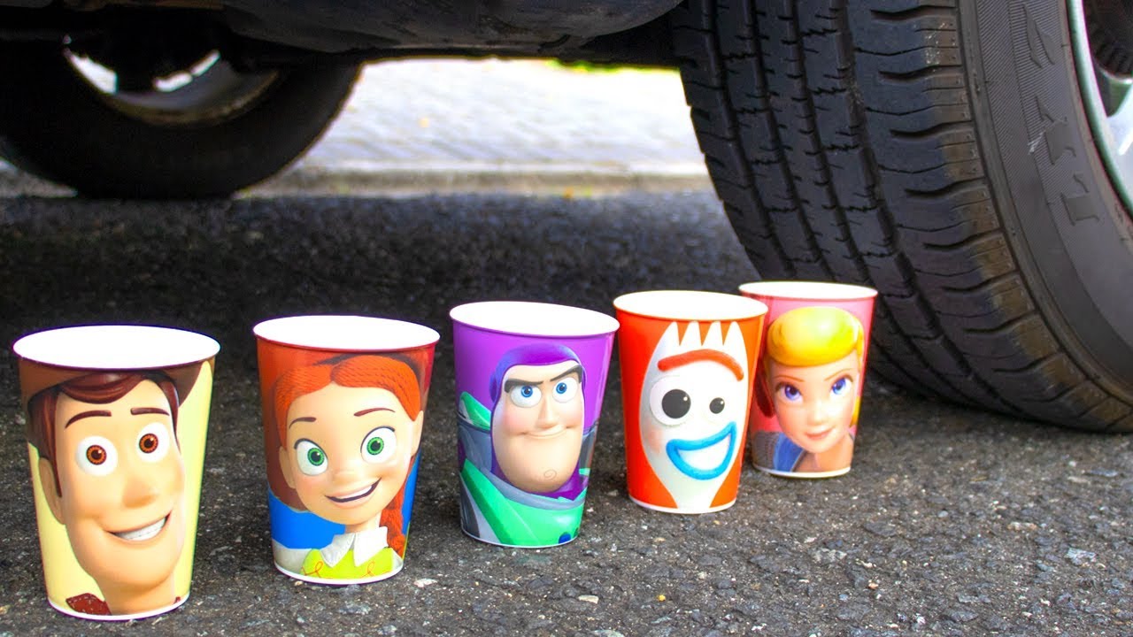 Experiment Car vs Colored Plastic Cups - Crushing Crunchy & Soft Things by Car!