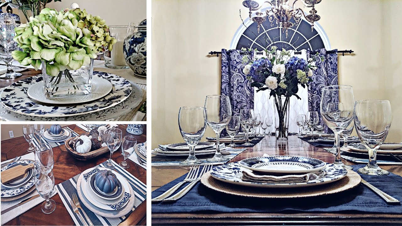 Blue and White Floral Chinoiserie China | Seasonal Tablescapes | Pumpkin, Cloche, Dough Bowl