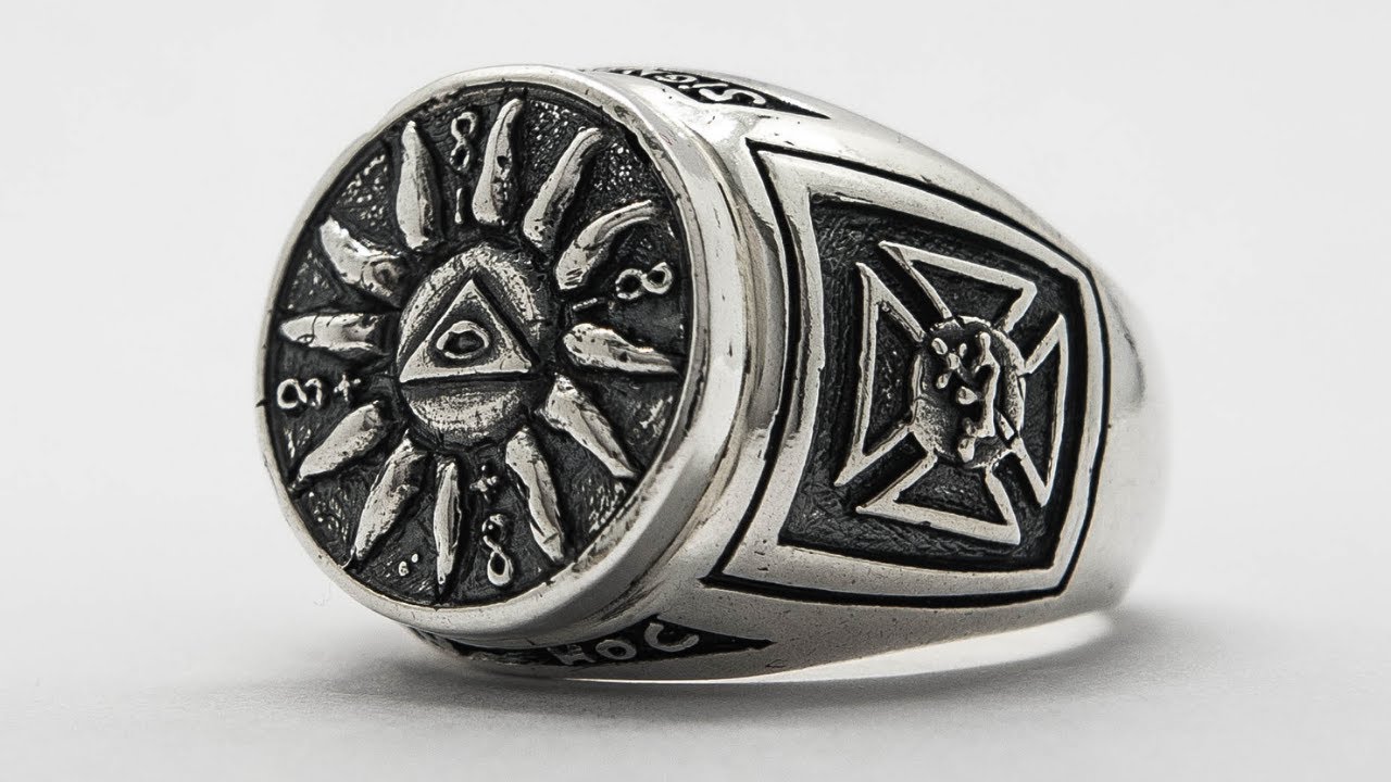 MEN'S MASONIC RING EYE SUN FREEMASON SILVER 925 HANDMADE