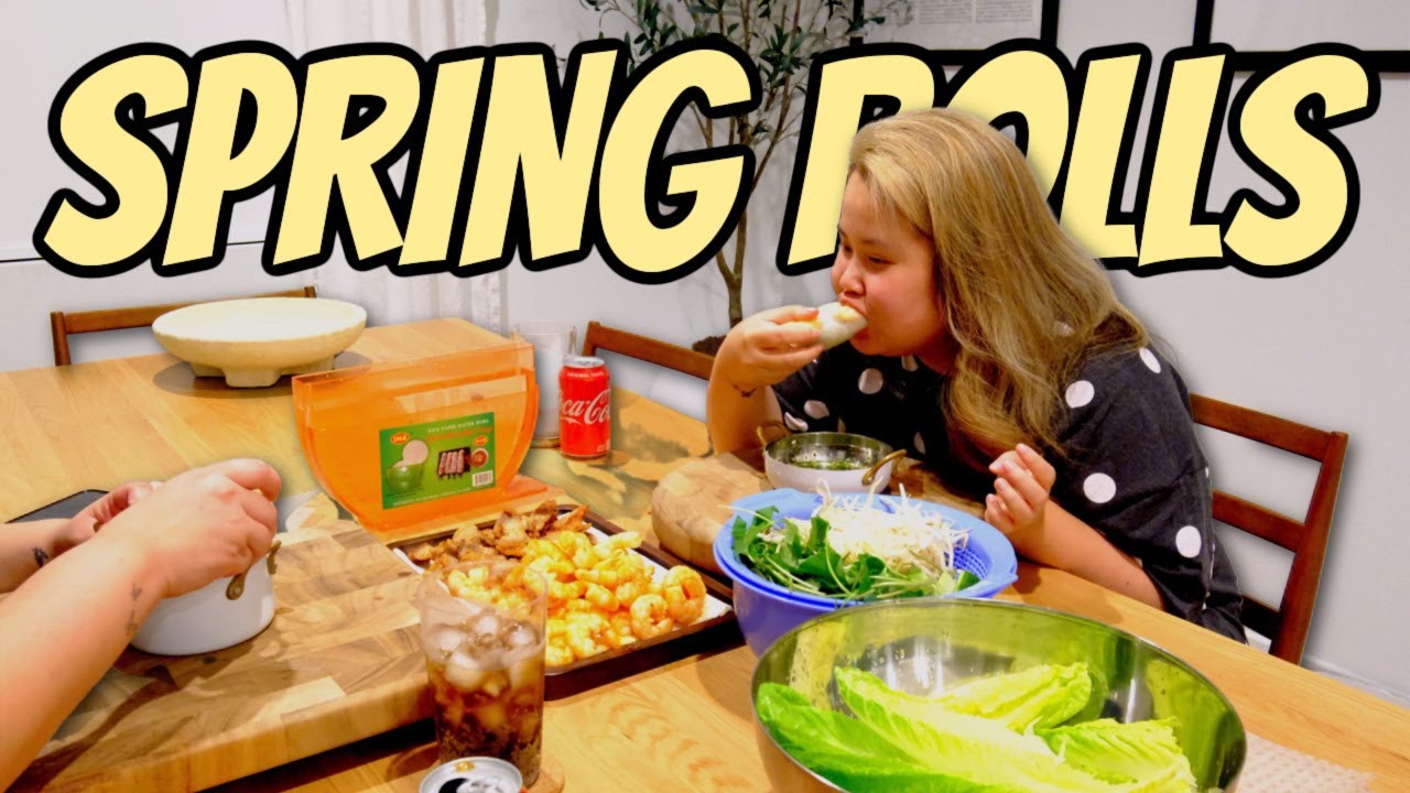 GIANT SHRIMP SPRING ROLLS + PORK BELLY (COOKING + EATING) MUKBANG 먹방 EATING SHOW! *DROOLING*