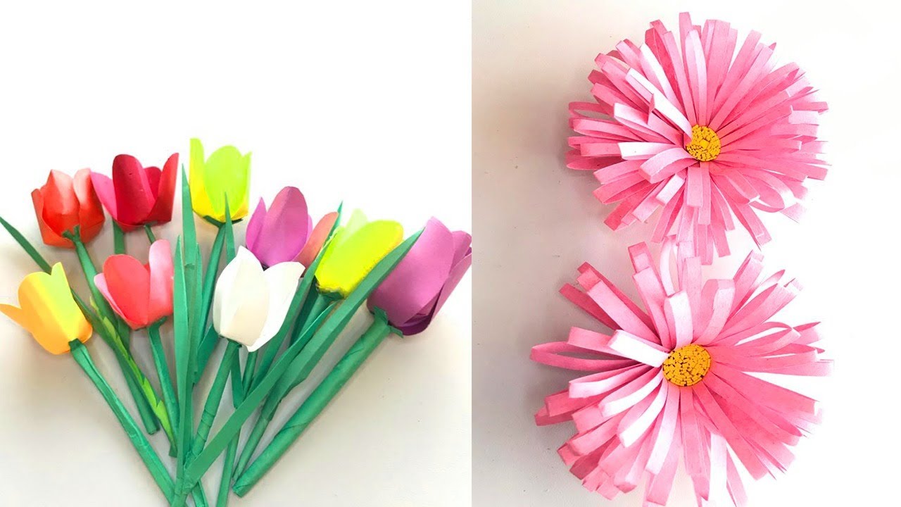 How to make paper flowers 🌸 / diy paper tulip 🌷 / paper craft YouTube