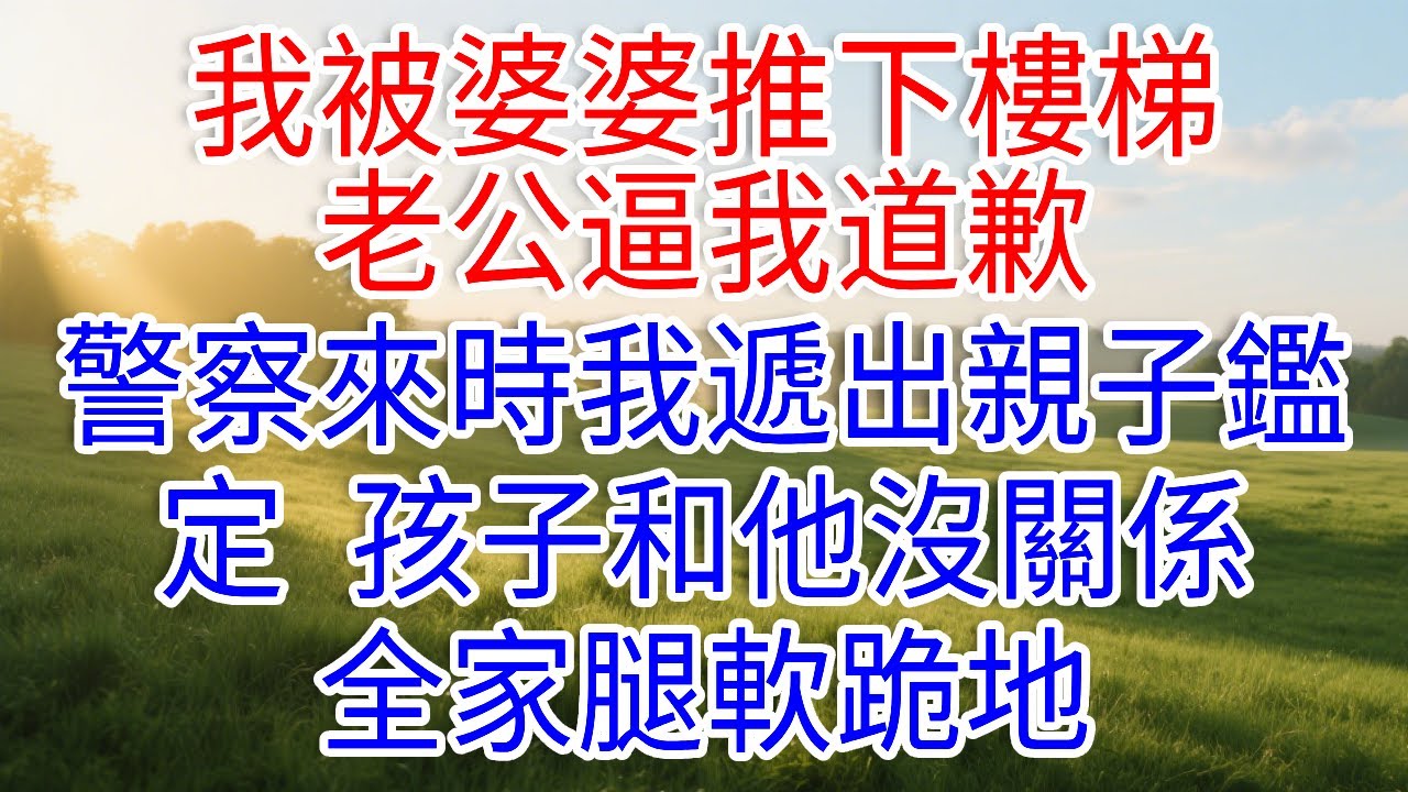 我被婆婆推下樓梯，老公逼我道歉。警察來時我遞出親子鑑定：孩子和他沒關係。全家腿軟跪地。#琴琴講故事 #為人處世#生活經驗#情感故事#晚年哲理#說故事#完結文