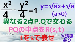 【神戸大2022】双曲線と直線　軌跡