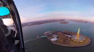 Flying in a helicopter over New York City