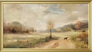 Dog on Country Road Oil Painting | 4K Vintage Wallpaper Art Screensaver | Vintage Frames