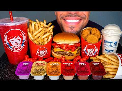 ASMR WENDY'S MUKBANG HOT CHEETOS NUGGETS CHEESEBURGER CORN DOG FROSTY FRIES JERRY EATING SHOW