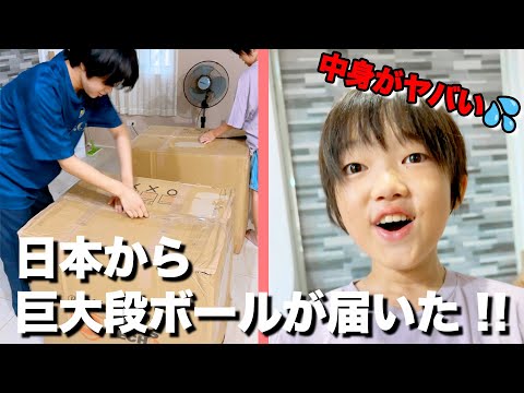感動！半年以上帰っていない日本から巨大ダンボールが届いた！やっと食べれる…おばあちゃんありがとう！！