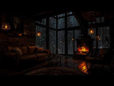 A relaxing forest cabin in a rainy night, where a gentle fire sets a perfect study vibe #2