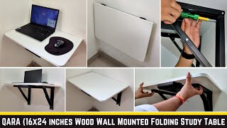 QARA 16x24 inches Solid Wood Wall Mounted Folding Study Table | Wall Mount Table Detail Review.