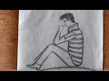 Sad man drawing // How to draw a man sitting down // Person sitting drawing //MAM Arts