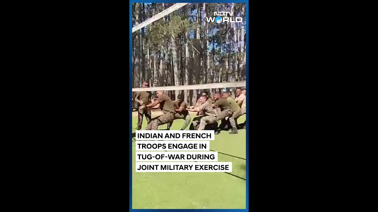 Indian And French Troops Engage In Tug-Of-War During Joint Military Exercise In France