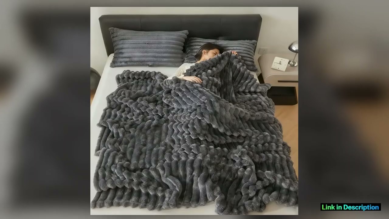 1pc Throw Blanket for Bed 250GSM Soft Warm Fluffy Blanket Decorative Striped Blankets for Winter