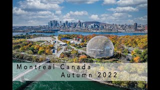 Aerial drone view of Montreal Canada in autumn