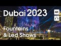 Burj khalifa lake fountains led shows  4k  night walking tour dubai fountain show