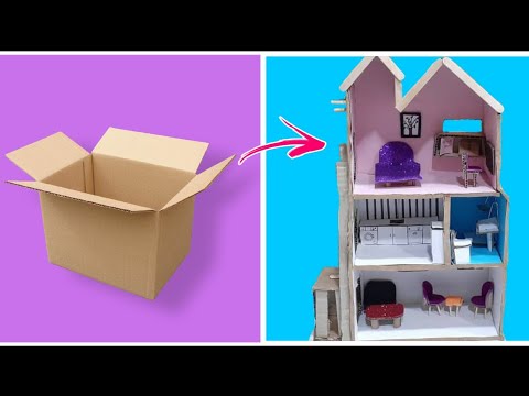 How to make a Barbie home in carton طريقة صنع بيت باربي بالكرتون - YouTube