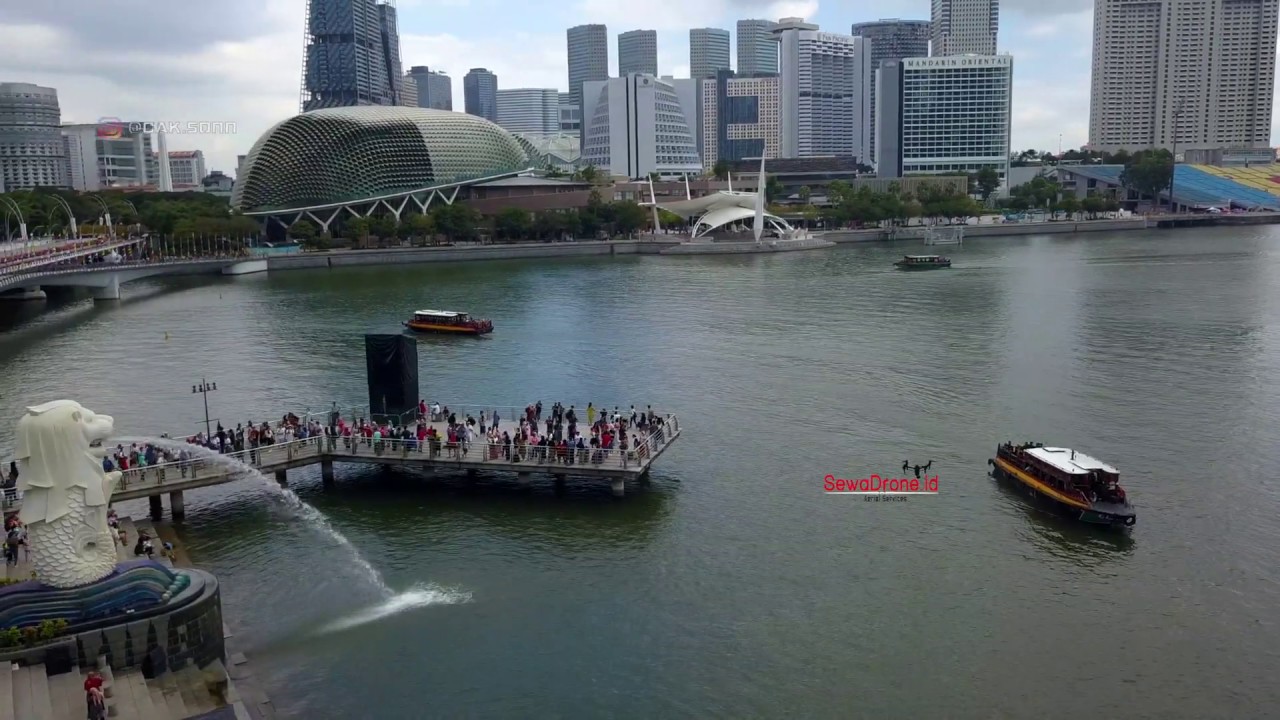 Merlion Park Singapore - Drone Aerial Video