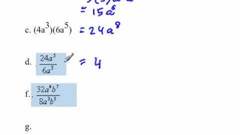 Multiplying and Dividing monomials and algebra