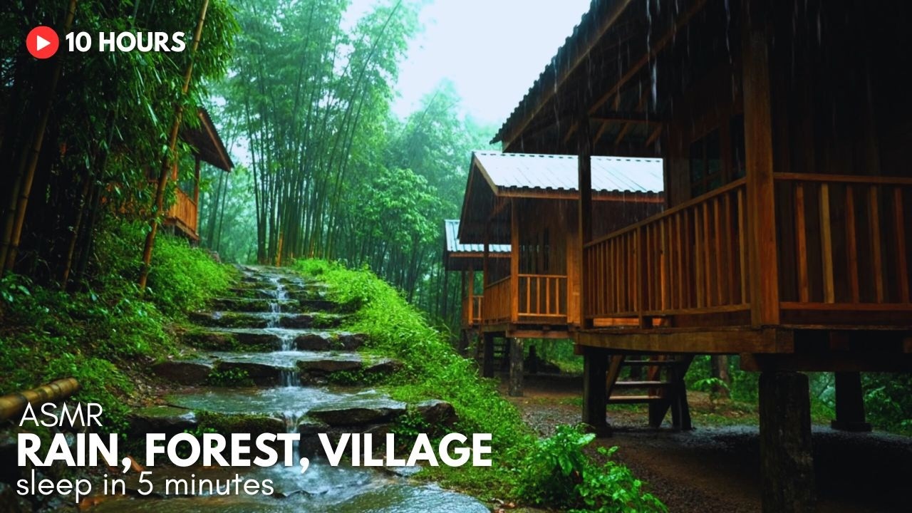 Rain on Wooden Cabin in Bamboo Forest ASMR | Heavy Rainfall for Sleeping & Deep Focus