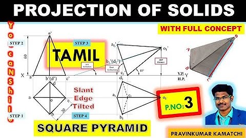 #Projectionofsolids | P.No 3 | Tamil | Square Pyramid | EG # Pravinkumar