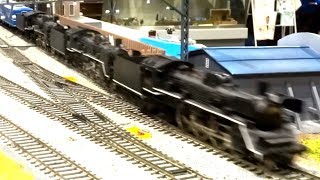 HOゲージ、蒸気機関車、C57三重連＋12系客車21輌、走行動画