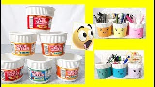 Plastic cup noodles reuse as ballpen organizer