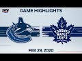 NHL Highlights | Canucks vs Leafs – Feb. 29, 2020