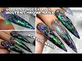 Gothic grunge cosmic molten crome acrylic nails  long stiletto nail  dark iridescent aurora nails