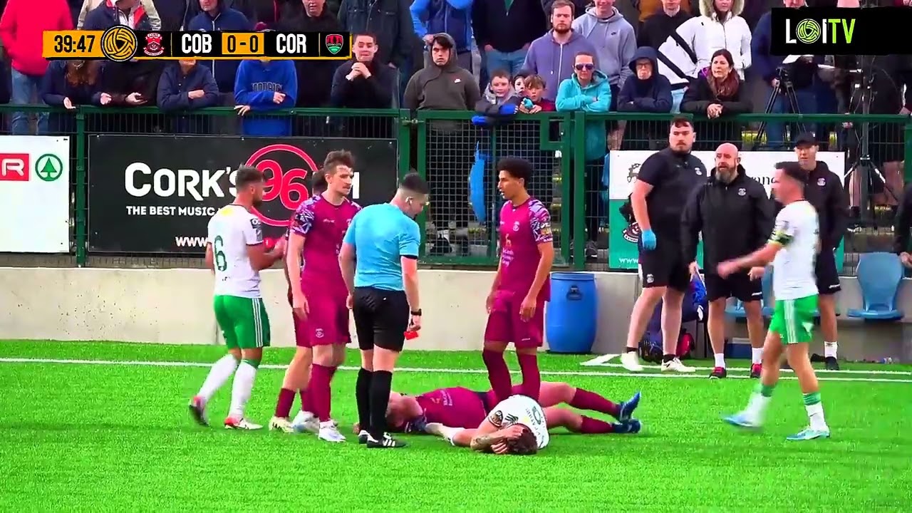 JASON ABBOTT SENDING OFF - COBH RAMBLERS V CORK CITY - 2024 LEAGUE OF IRELAND - SOUTH COAST DERBY