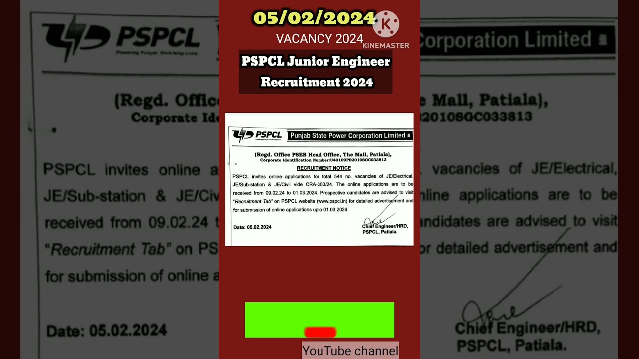 PSPCL Junior Engineer Recruitment 2024 