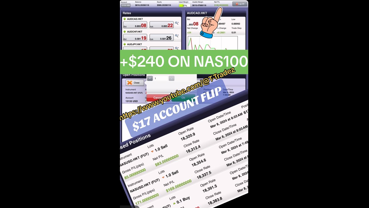 $17 ACCOUNT FLIP NAS100 ++$240!! ON THE DAY - YouTube
